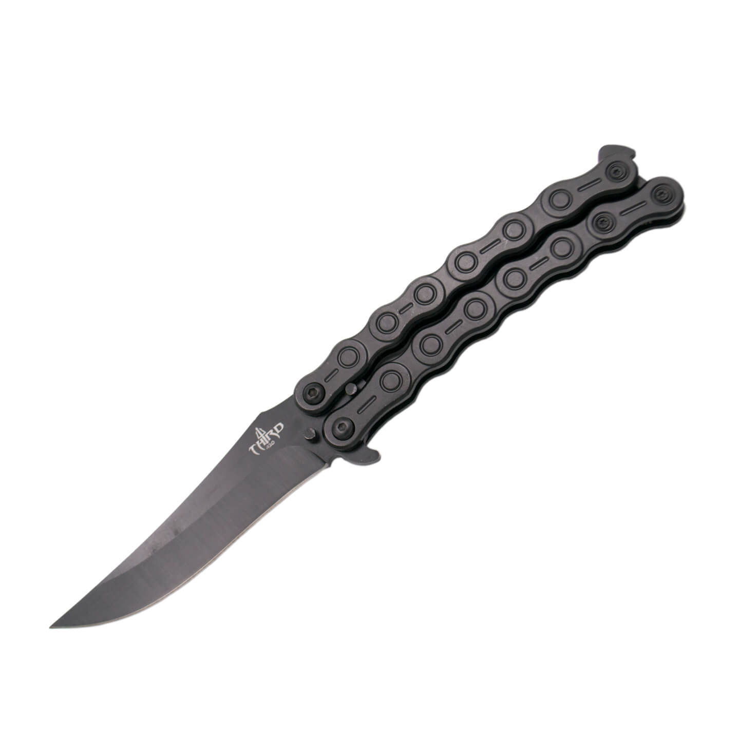 Navaja mariposa con acabado en negro con mango de acero inox en f...