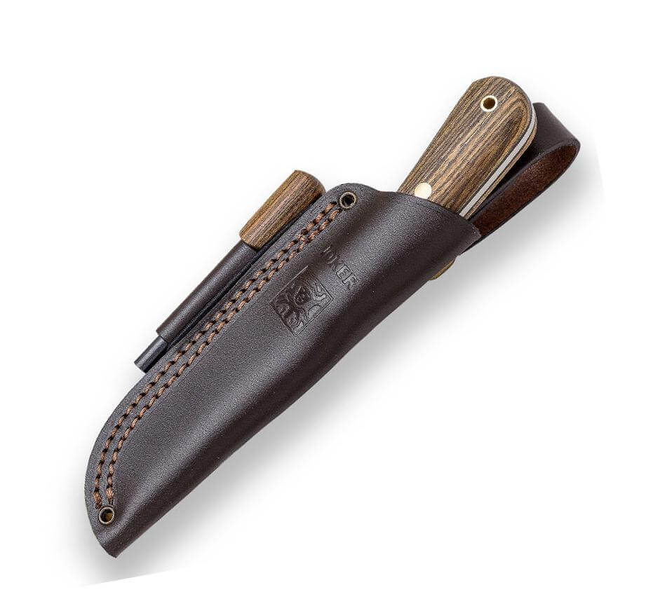 Cuchillo Joker Montañero con mango de madera de bocote con pedernal