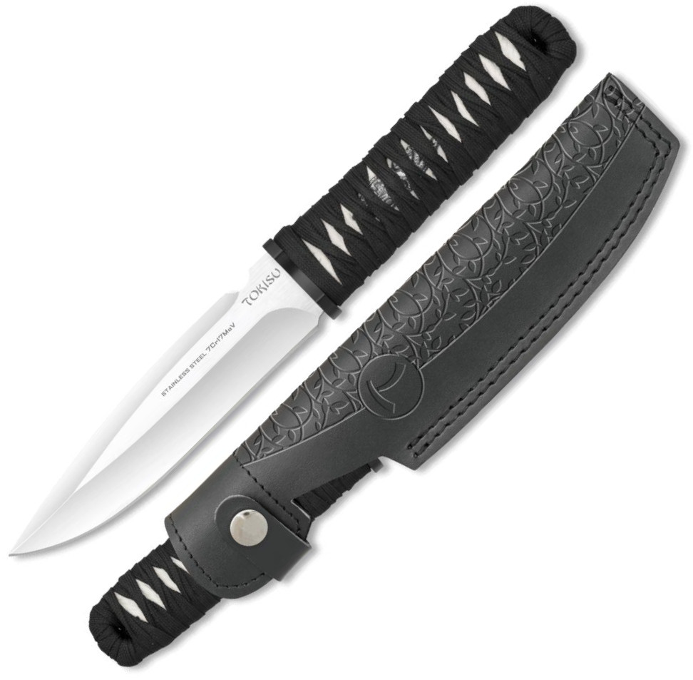 Cuchillo TOKISU con funda de piel. Longitud de hoja de 15.5 cm y longirud total de 29 cm