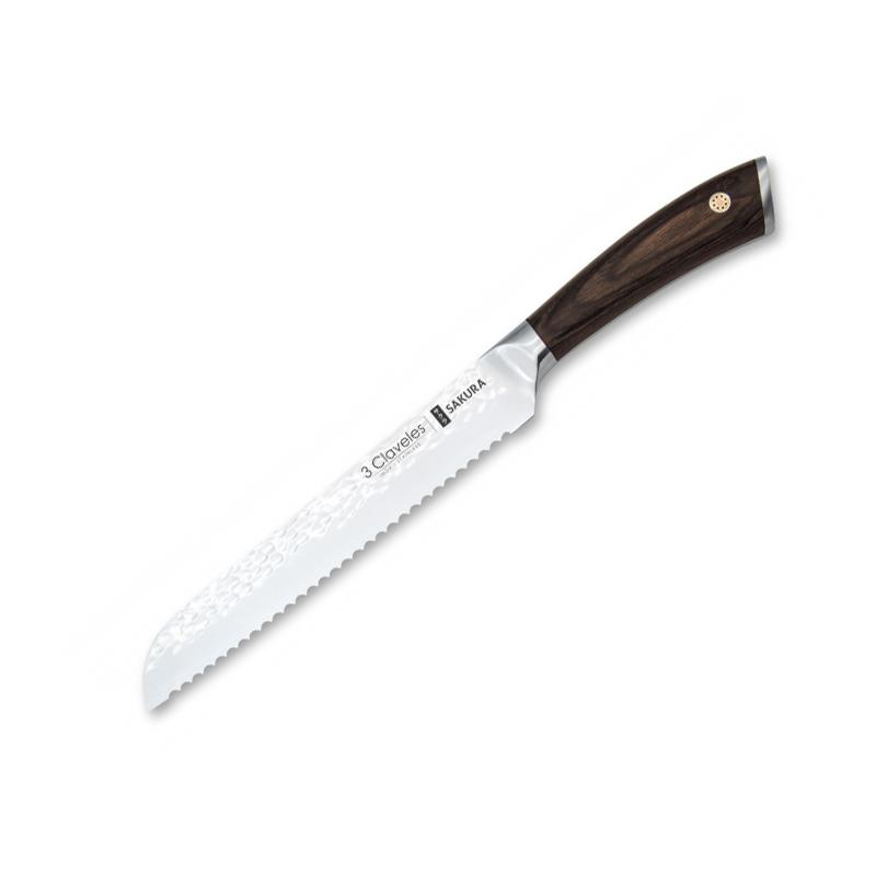 Cuchillo panero con mango de madera de pakka y hoja dentada 3clav...
