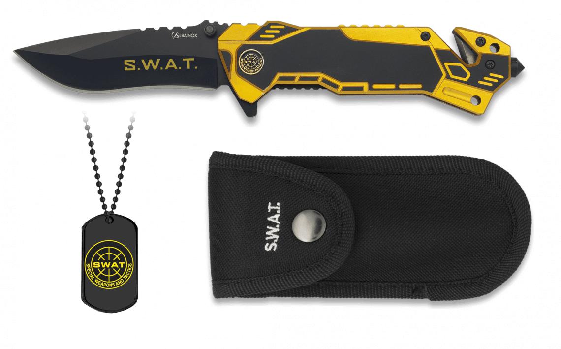 Navaja táctica Albainox SWAT con chapa, funda de nylon y hoja de 8,1 cm
