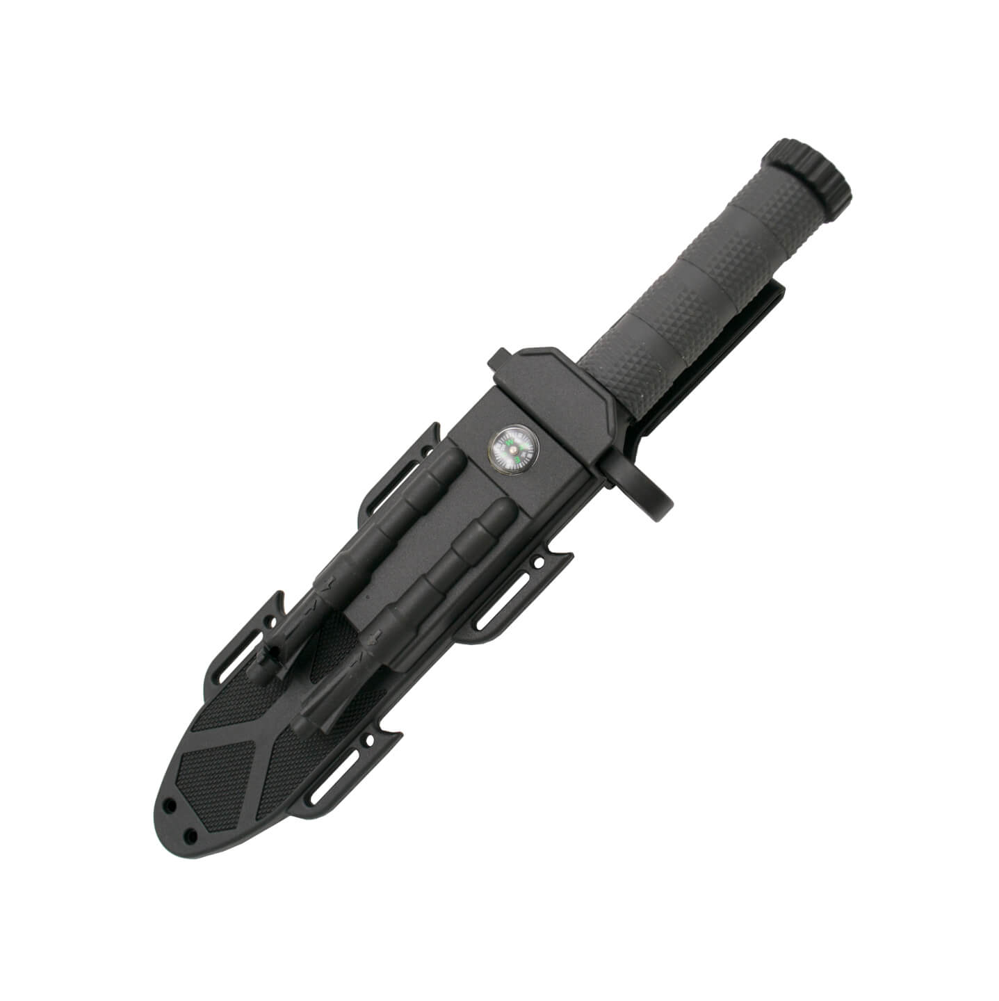 Cuchillo de supervivencia con mango de fibra negro y hoja negra de 19 cm 11113BK
