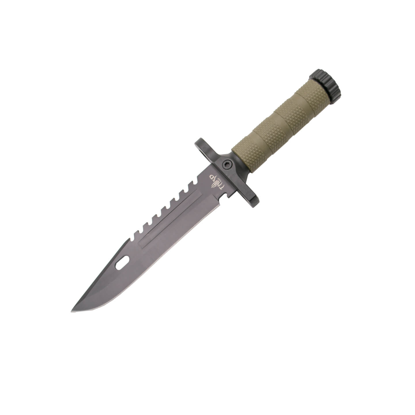 Cuchillo de supervivencia con mango de fibra verde y hoja negra de 19 cm 11113GN