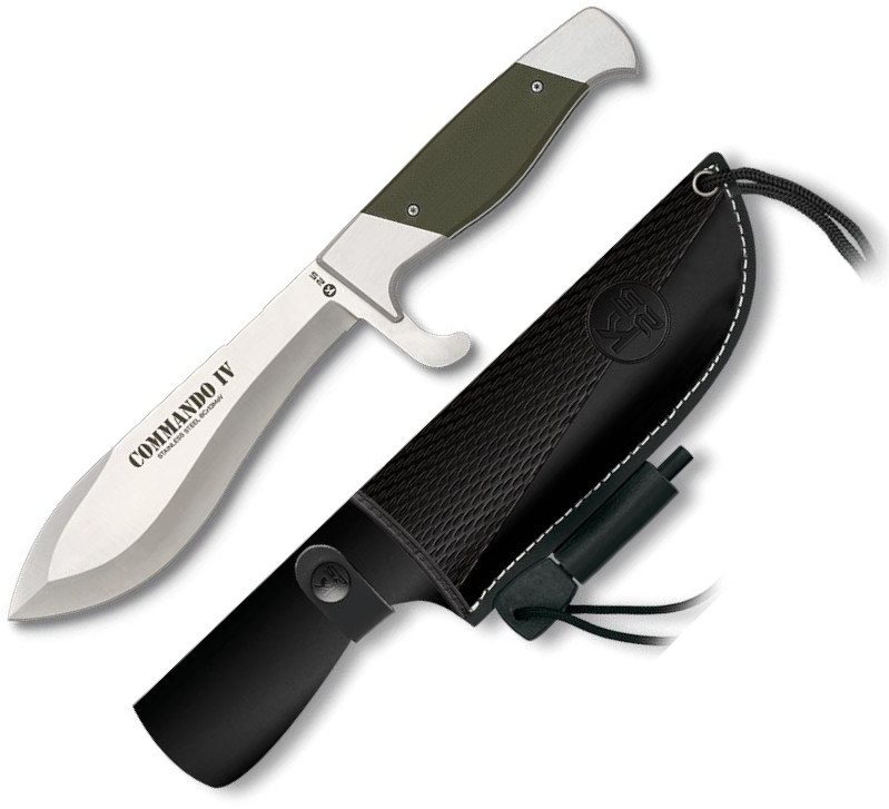 Cuchillo COMANDO IV, con hoja de 14.50 cm y mango de acero y G10 verde