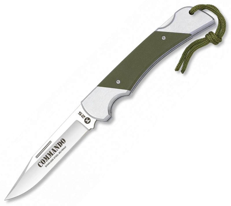 Navaja Táctica COMMANDO, hoja de 8.50 cm, y mango de Acero y G10 verde