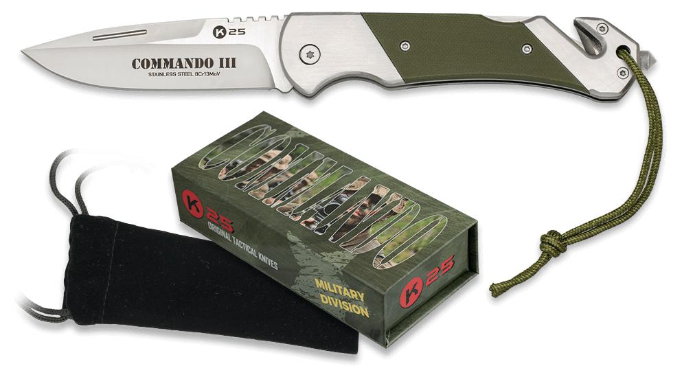 Navaja COMANDO III, hoja de 9.00 cm y mango de acero y G10 verde