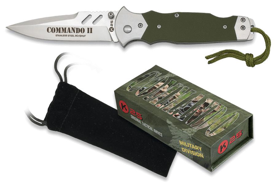 Navaja COMANDO II, hoja de 9.30 cm y mango de acero y G10 verde