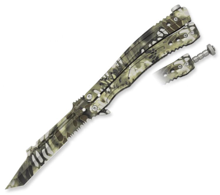 Navaja mariposa Albainox verde pitón con pomo ajustable y hoja d...