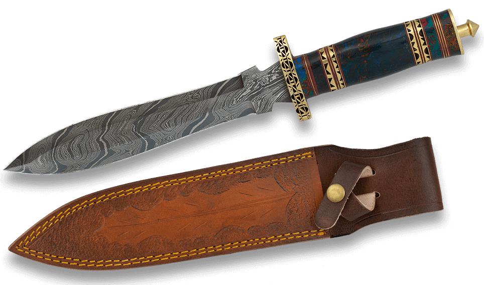 Cuchillo Damasco Bowie de Albainox con funda de piel y mango acr�...