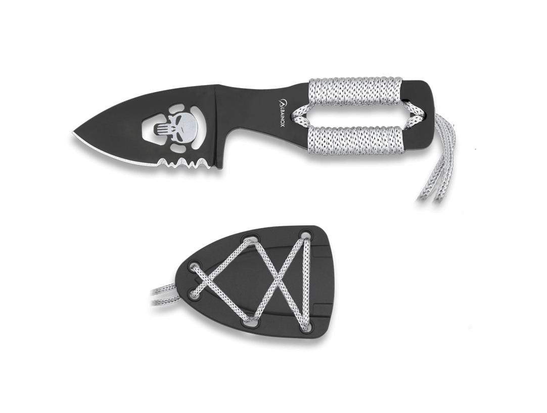 Cuchillo táctico Albainox calavera con hoja de 5 cm y magno encordado