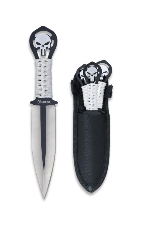 Set de tres cuchillos lanzadores calavera con hoja de 9,5 cm