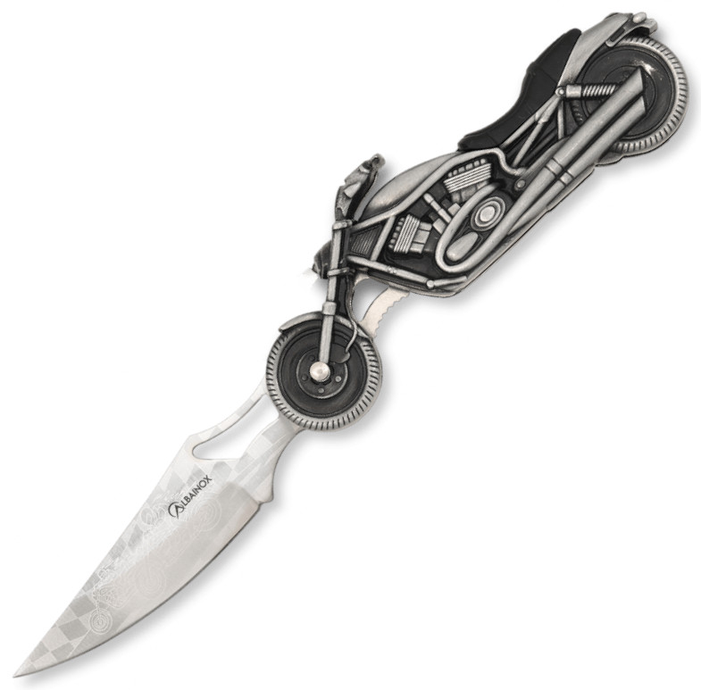 Navaja Albainox con mango en forma de moto, luz y hoja de 9 cm