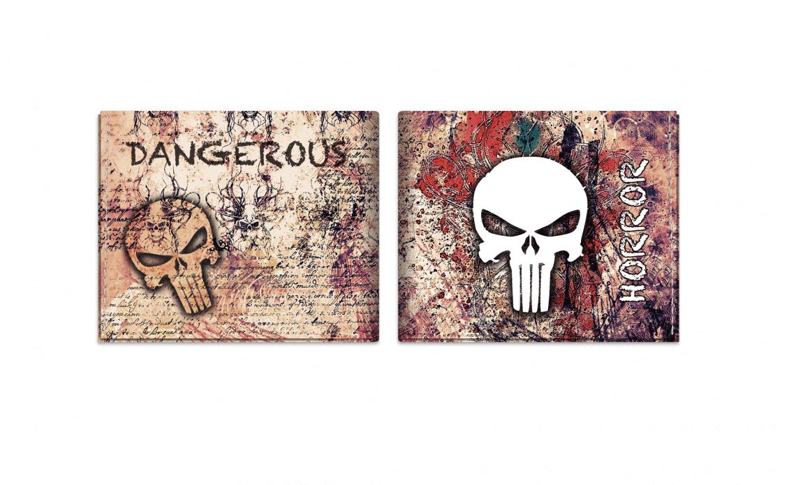 Carteira com estampa de caveira de terror