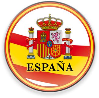 Imán redondo de cristal con la bandera y escudo del Reino de España