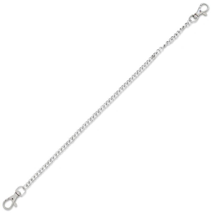 Cadena plana con dos mosquetones, 33 cm de largo presentado en blíster de 12 piezas