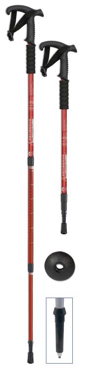 Bastón trekking rojo de tres posiciones, 64,5 cm, 100 cm y 135 c...