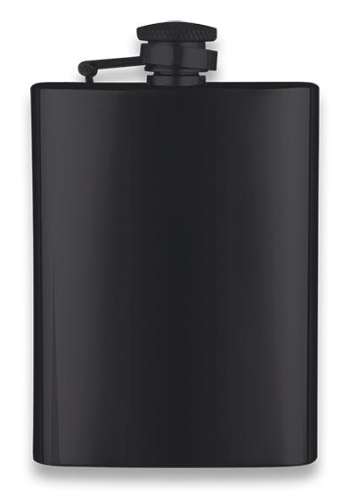 Petaca de color negro de acero inoxidable con capacidad de 8 onzas líquidas