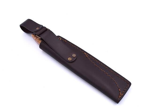 Cuchillo de Bushcraft Brisa Trapper 115 scandi con mango de madera estabilizada de abedul rizado con acero Elmax y funda bushcraft