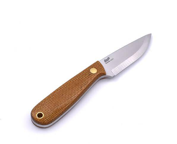 Cuchillo de cuello Brisa Necker 70 Scandi con puño de micarta mostaza y funda kydex