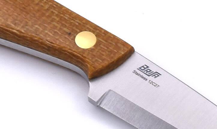 Cuchillo de cuello Brisa Necker 70 Scandi con puño de micarta mostaza y funda kydex