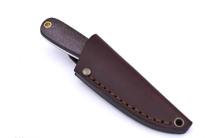 Cuchillo de cuello Brisa Necker 70 Scandi con mango de micarta bison y funda de piel