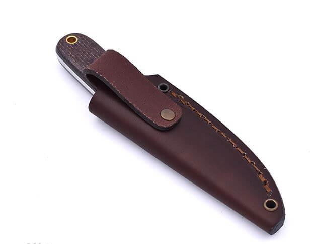 Cuchillo de cuello Brisa Necker 70 Scandi con mango de micarta bison y funda de piel