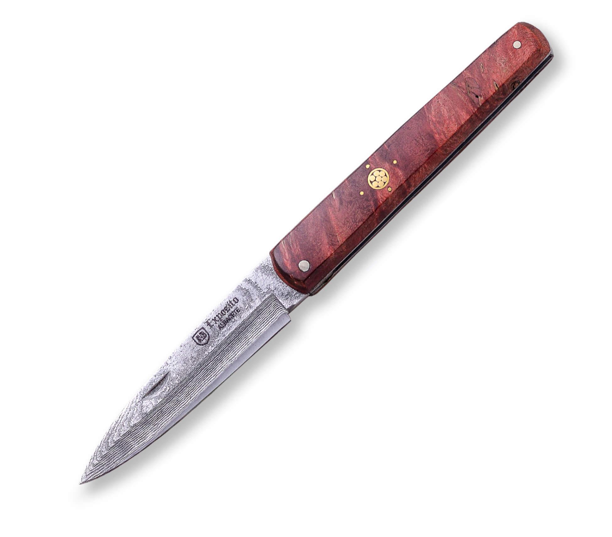 Navaja Machete con madera de arce estabilizado roja y decoración