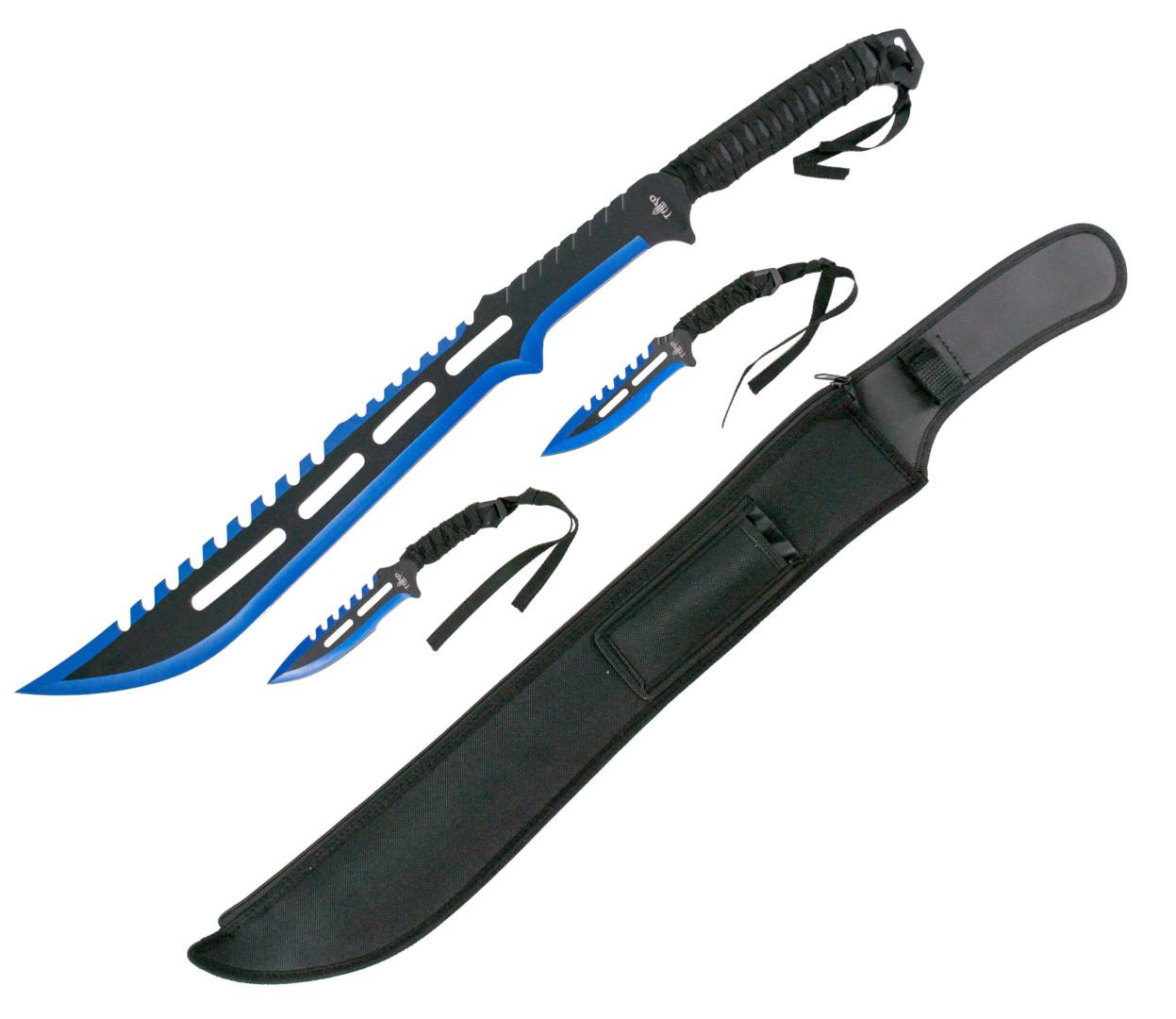 Set of machete and 2 pitchers black with blue edge