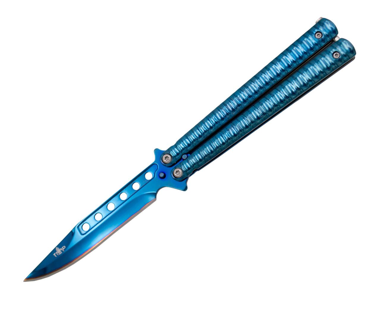 Navaja mariposa azul con mango de titanio