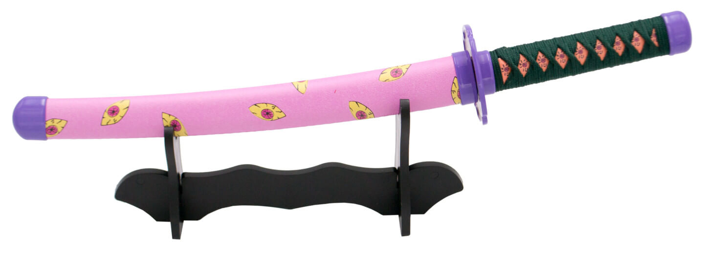 Mini katana Kokushibou de Tsugikumi Michikatsu rosa con decoración amarilla