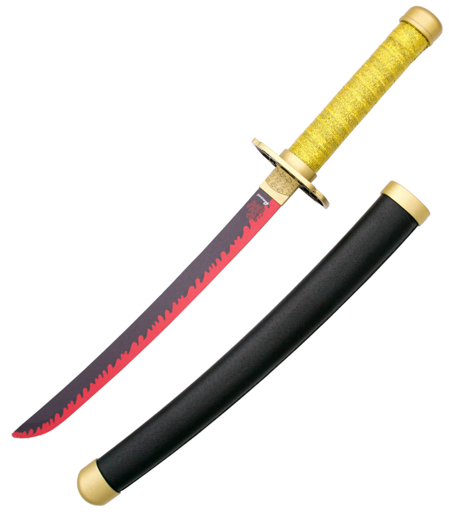 Mini katana Yoriichi Tsugikuni negra, roja y dorada