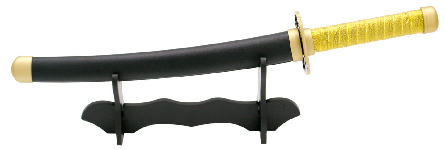 Mini katana Yoriichi Tsugikuni negra, roja y dorada