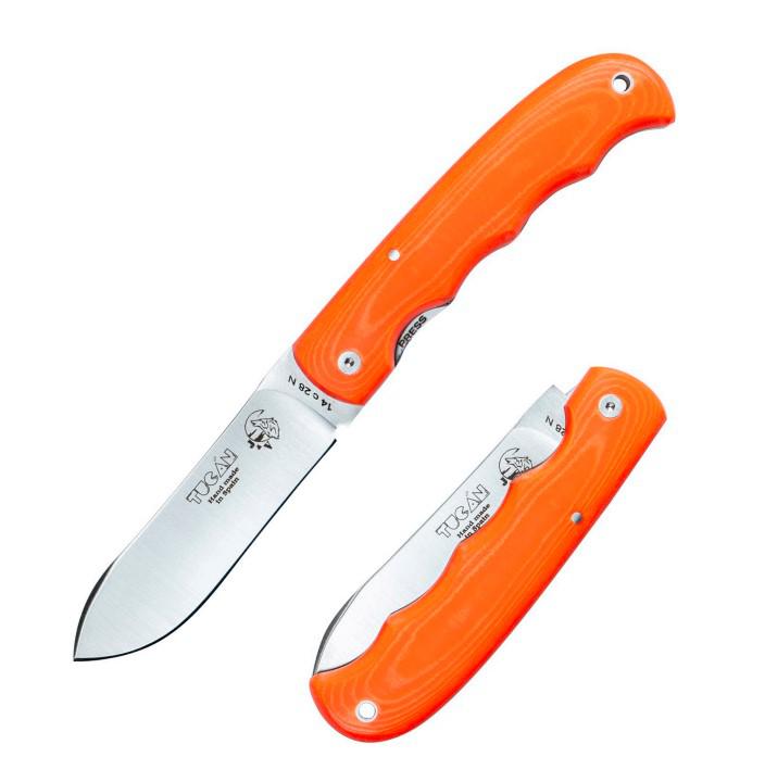 JV Tucán navaja de bolsillo con mango de micarta naranja