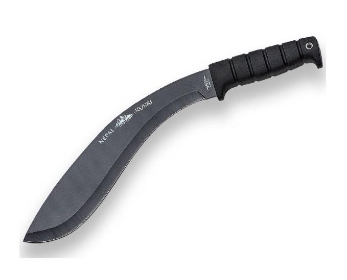 Machete Kukri Nepalí con hoja curva de 42 cm y mango negro de go...