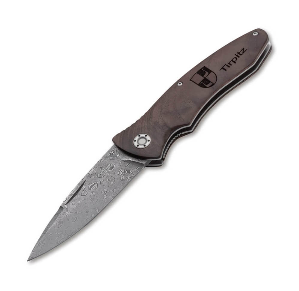Navaja de colección Boker Tirpitz-Damast Wood 42 con hoja de dam...