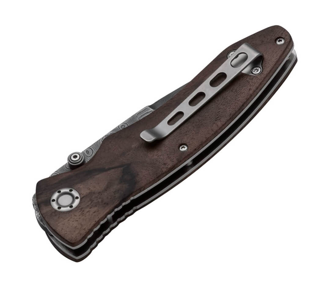 Navaja de colección Boker Tirpitz-Damast Wood con hoja de damasco y mango de madera de nogal