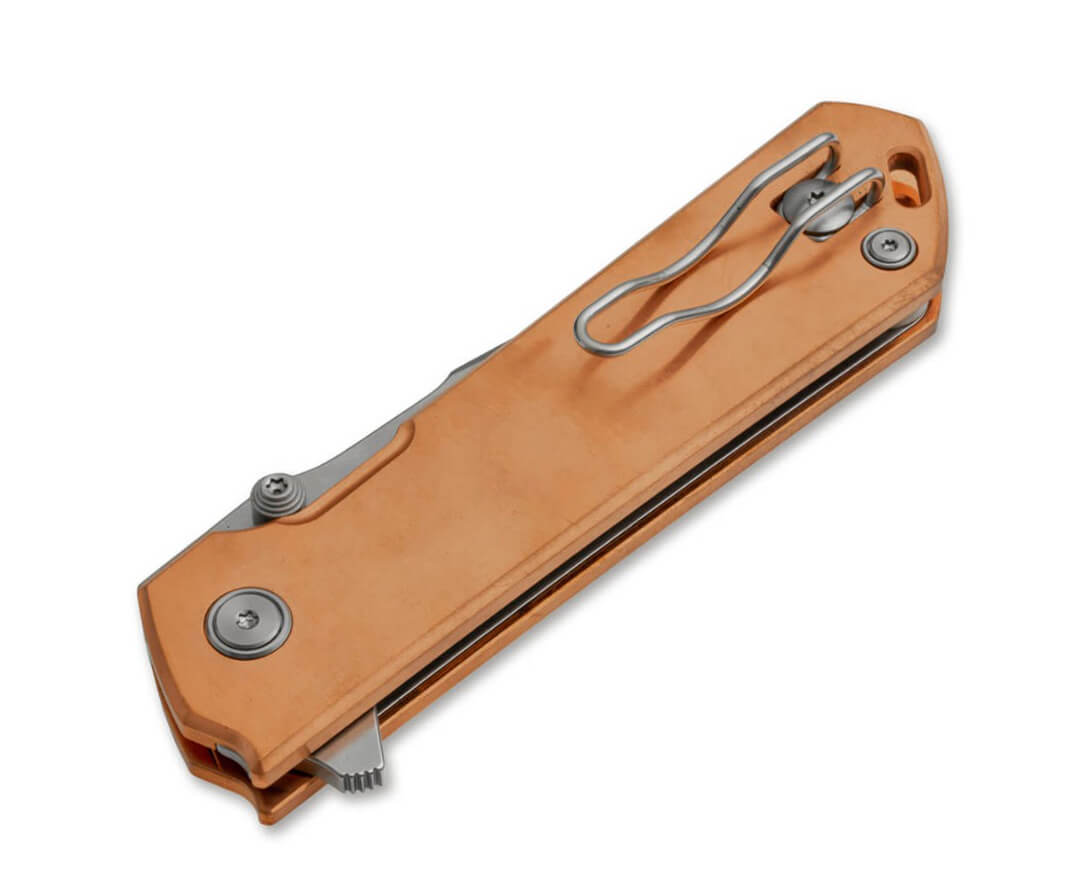 Boker Plus Kihon Assisted Copper navaja táctica con mango de cobre y hoja de acero D2