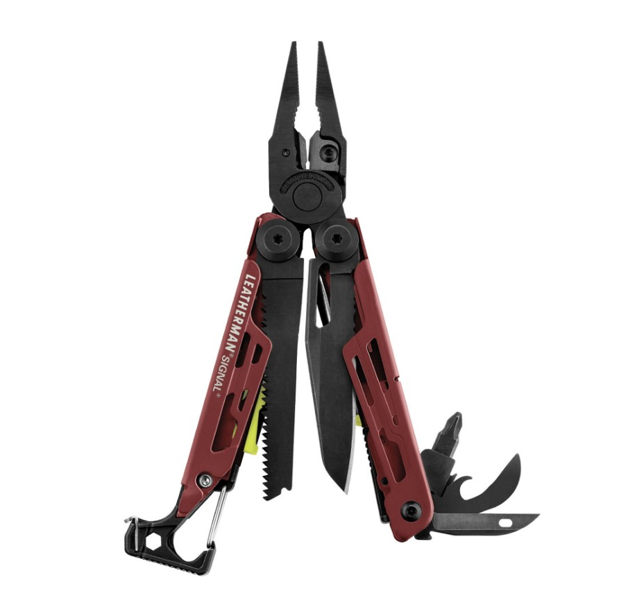 Multiherramienta Leatherman Signal con mango color granate y herr...