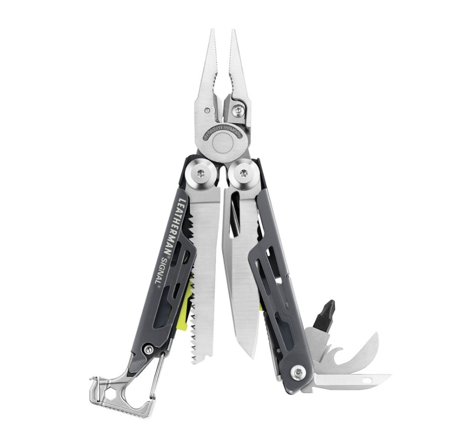 Multiherramienta Leatherman Signal con mango color gris y verde c...