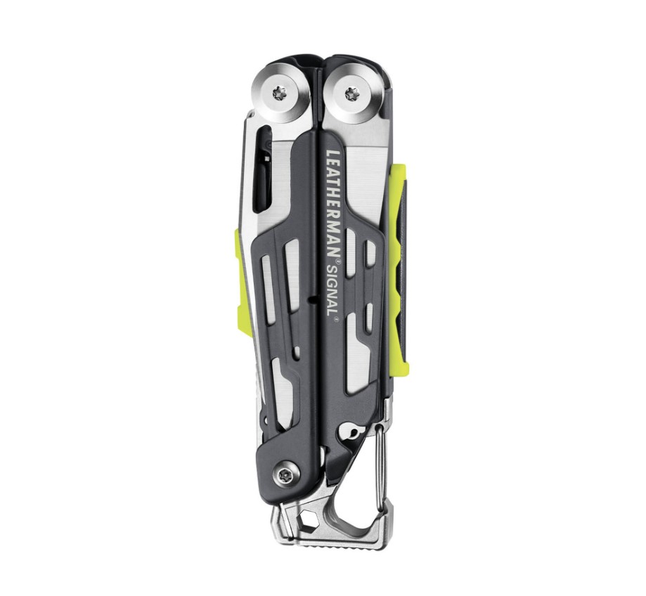 Multiherramienta Leatherman Signal con mango color gris y verde con 19 usos