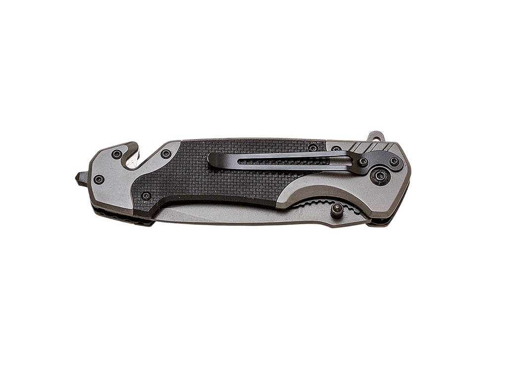Navaja de rescate JKR PRO 10016 con mango de G10 y hoja de 9.5 cm con recubrimiento de titanio