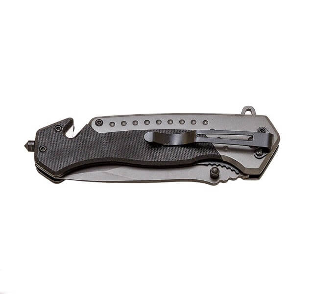 Navaja de rescate JKR PRO 10019 con mango de G10 negro y hoja de 9.5 cm con recubrimiento de titanio