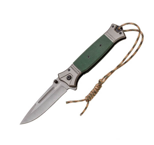 Navaja de rescate JKR PRO 10022 con mango de G10 verde y hoja de 9.5 cm con recubrimiento de titanio