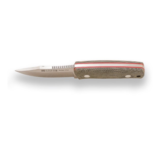Cuchillo enterizo Erizo TS1 con mango de micarta canvas y funda de kydex con firesteel