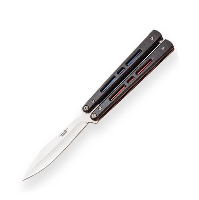 Navaja mariposa JKR con mango de aluminio negro y hoja de 10.5 cm