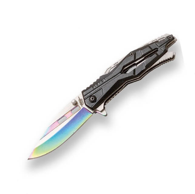 Navaja deportiva JKR con mango de aluminio y hoja rainbow de 8.2 ...