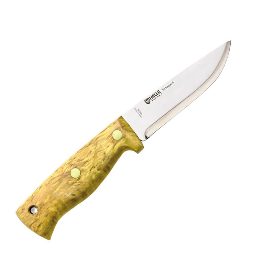 Cuchillo bushcraft Helle Temagami 1300 con mango de madera de abe...