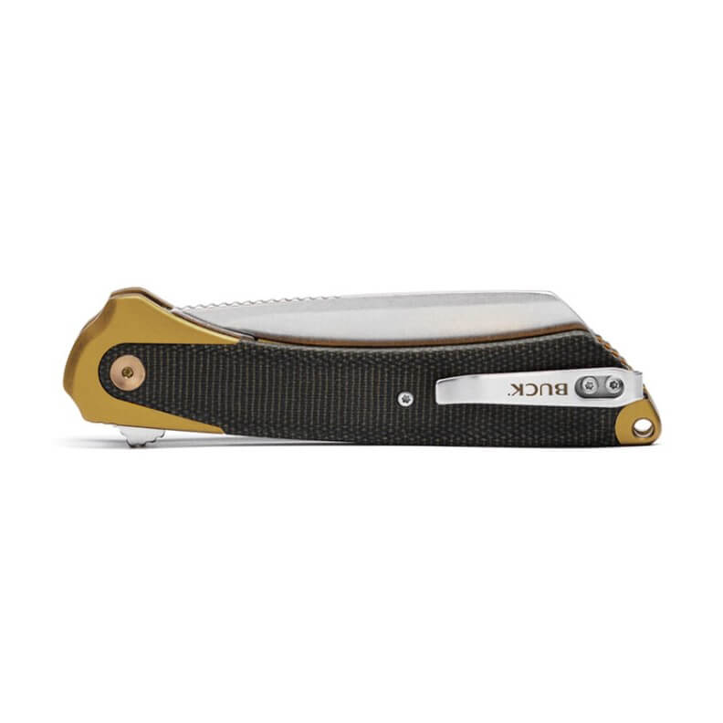 Navaja de bolsillo Buck Hiline XL Cooper Black 0263CPS1 con mango de aluminio color cobre con inserciones de micarta  y hoja de 9.5 cm