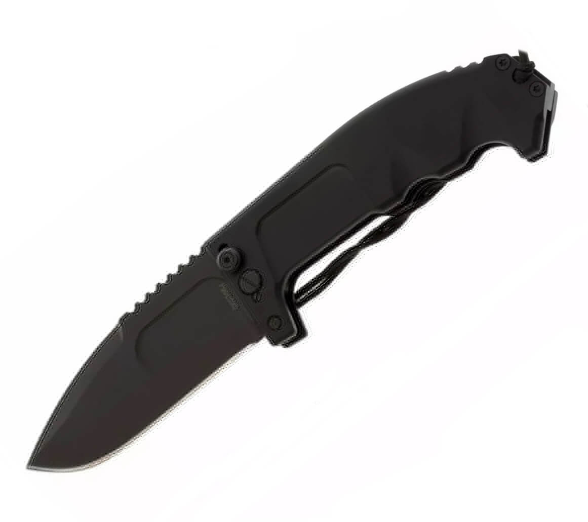Navaja táctica y de supervivencia RAO II. Hoja de 119 mm en acero Böhler. Cuenta con funda y afilador.