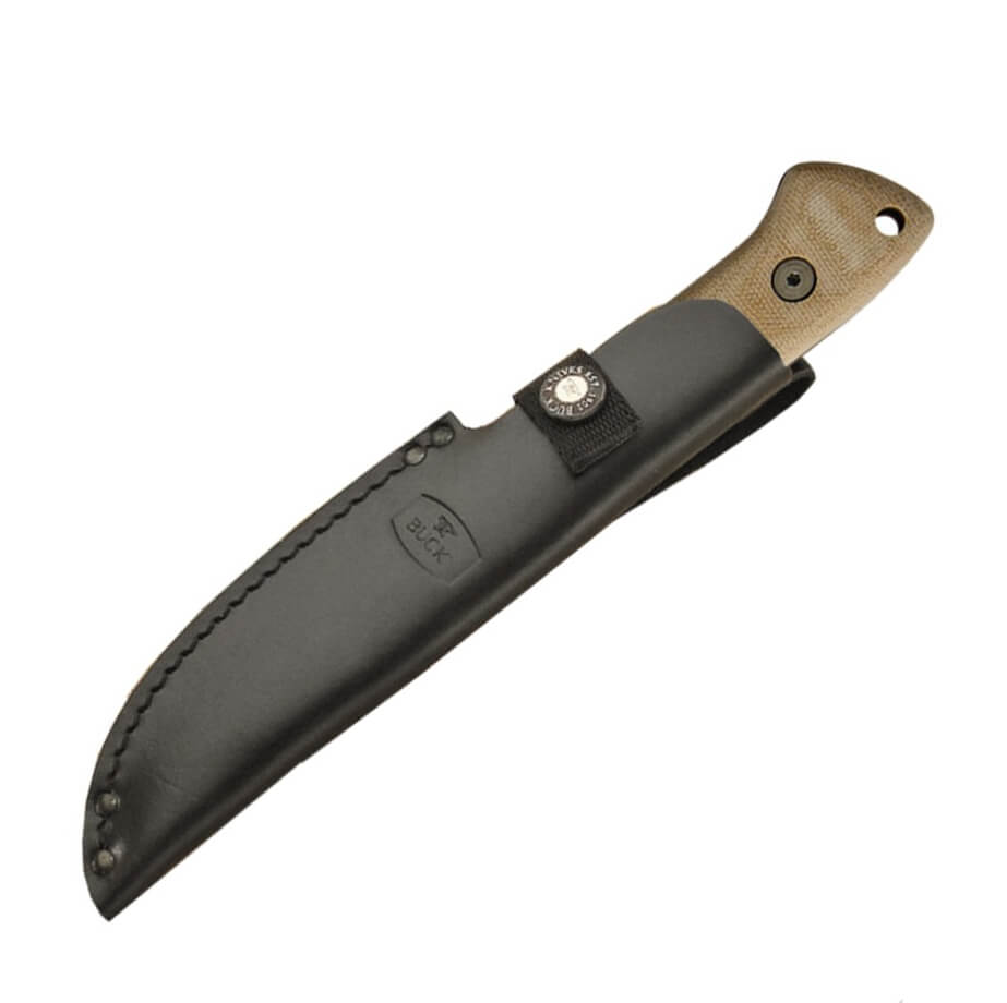 Cuchillo táctico Buck Compadre Camp knife con mango de micarta y hoja negra de 5160 Spring Steel